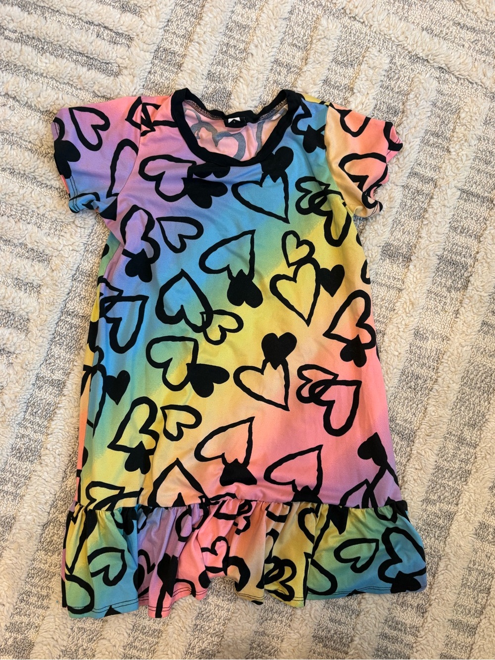 Pixielane Rainbow Heart Ruffle Hem Dress